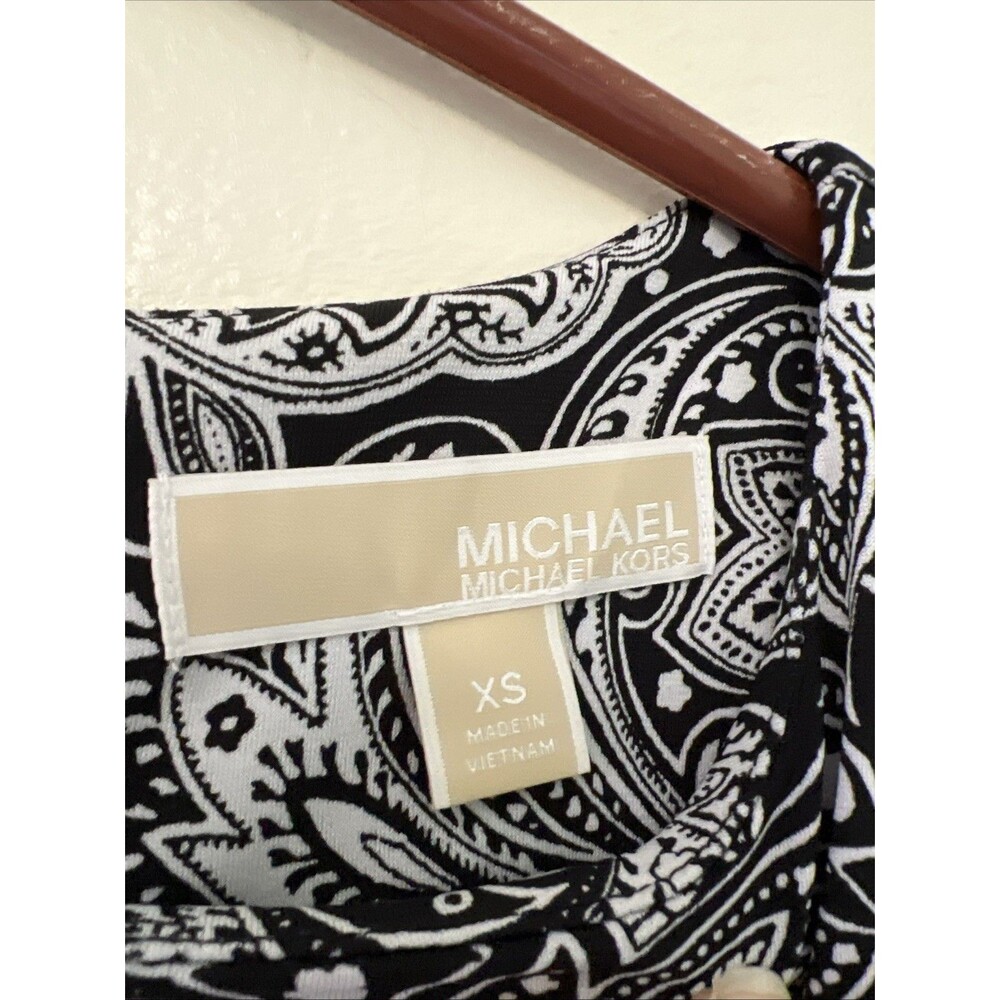 Michael Kors Women’s S Small Black White Paisley Dress Sheath Ruffle Sleeve - Picture 2 of 5